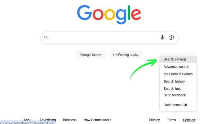 گزینه search setting را انتخاب کنید.